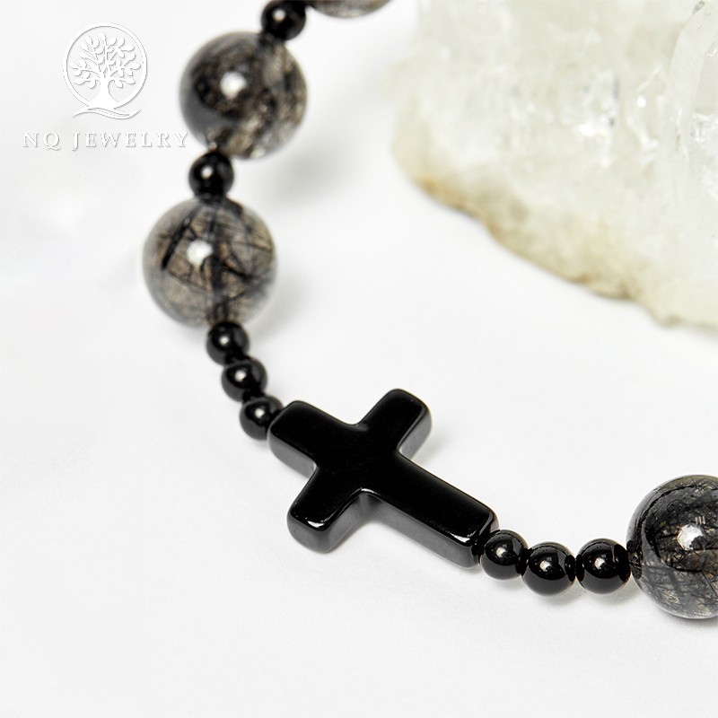 Vòng Mân Côi -Chuỗi Mân Côi Màu TA Tóc Đen Phối Thánh Gía NQ Jewelry