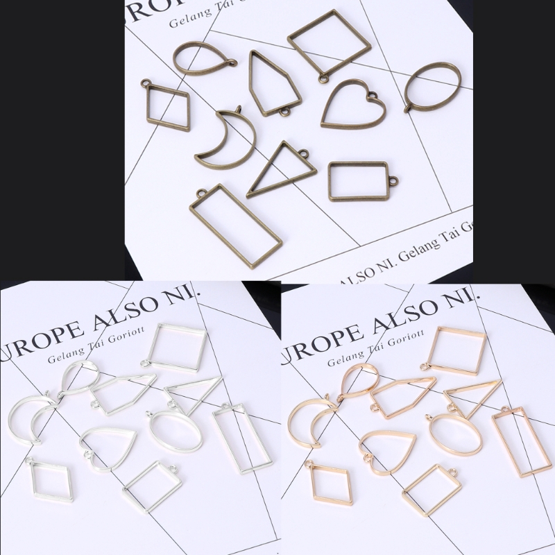 ✿INF✿10Pc Assorted Geometric Hollow Pressed Flower Frame Pendant