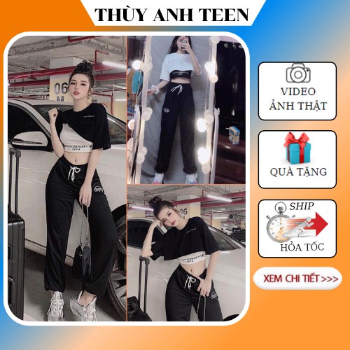 Quần jogger thêu Spun kèm 2 áo croptop thêu Groundbreaking 1974