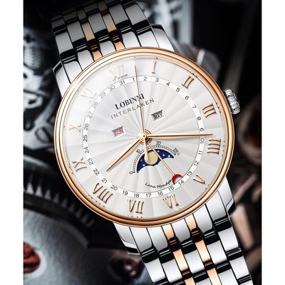 Đồng hồ nam chính hãng Lobinni LB3603G-T1 thay pin miễn phí trọn đời,Kính chống xước,Chống nước 30m ,Máy pin,dây thép
