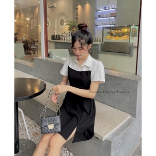 ĐẦM XOÈ PHỐI CỔ SƠ MI TRẮNG