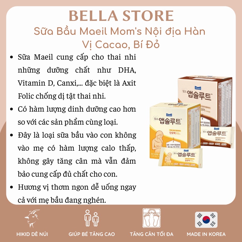 Sữa Bầu Maeil Mom's Nội địa Hàn Vị Cacao/ Bí Đỏ Cung Cấp Dưỡng Chất Cho Thai Nhi 200gr