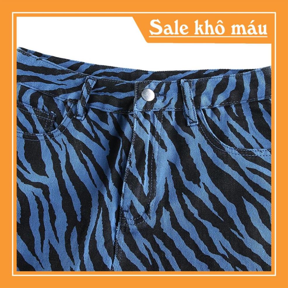 Quần Jeans Lưng Cao Ống Rộng Họa Tiết Ngựa Vằn Cá Tính Dành Cho Nữ -b11