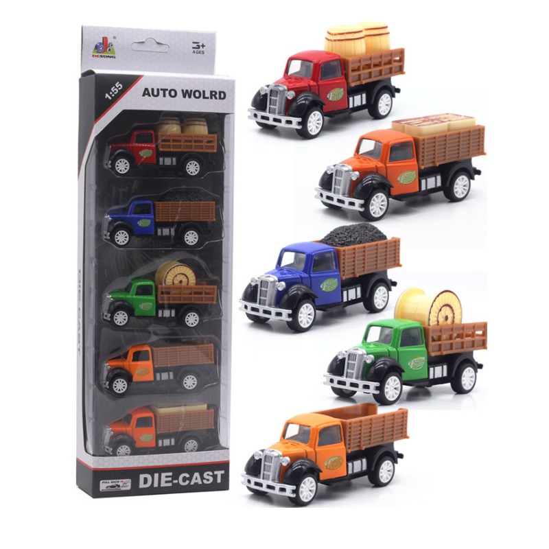 Bộ xe die cast mini ô tô chở hàng đồ chơi trẻ em bằng hợp kim nhựa gồm 5 xe