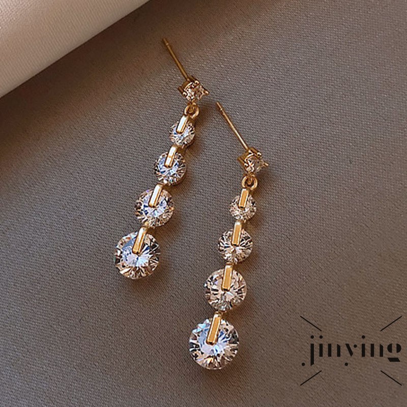 GETNOIVAS Bông tai dáng dài thiết kế hình giọt nước đính đá thiết kế tinh tế sang trọng cho nữ