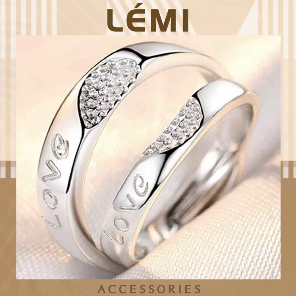 Nhẫn đôi mạ bạc s925 khắc lazer chữ love bền màu có thể điều chỉnh size theo kích thước ngón tay Lemi accessories
