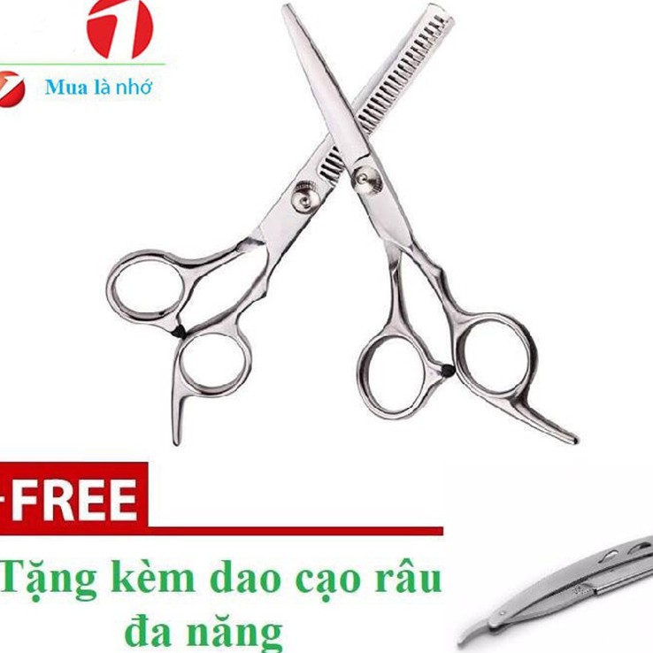 Bộ 2 kéo cắt tỉa tóc ct1 cao cấp tặng kèm dao cạo đa năng