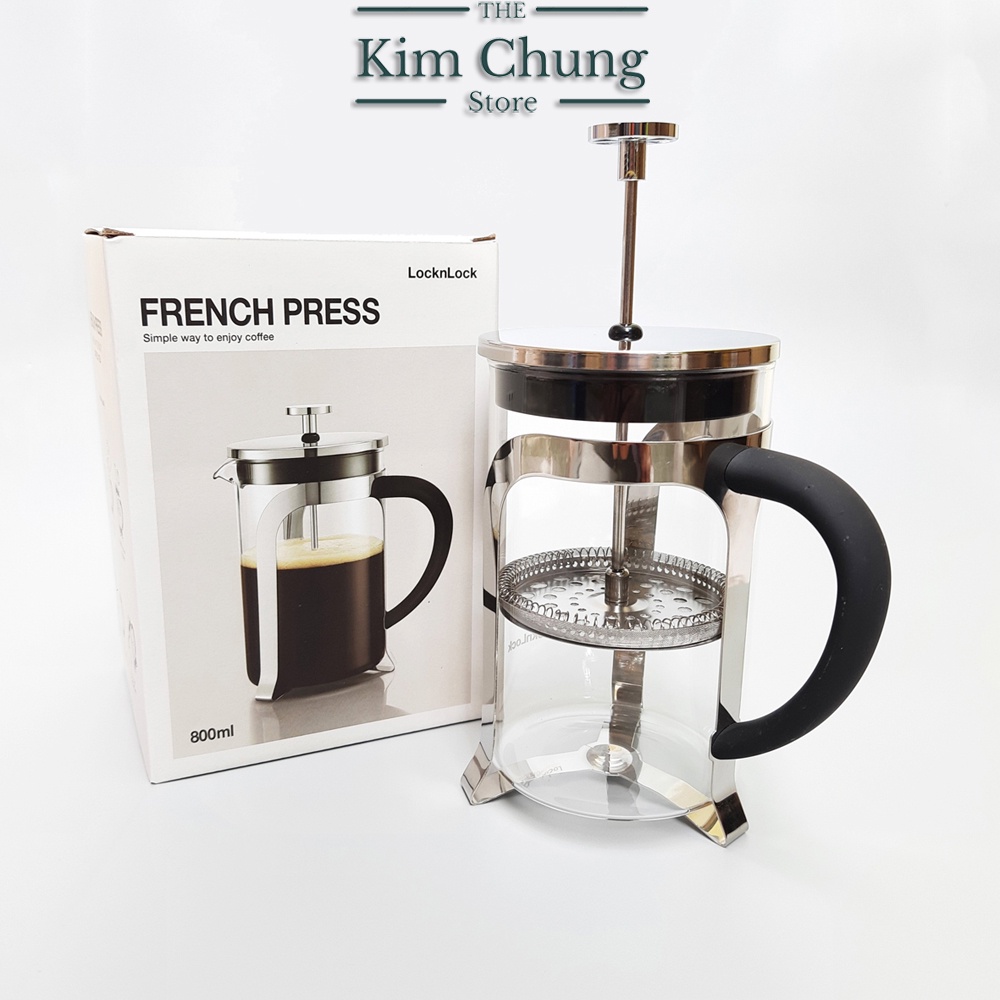 Bình Thủy Tinh Pha Trà, Pha Cà Phê French Press Lock&Lock 800ml LLG019 - Hàng chính hãng