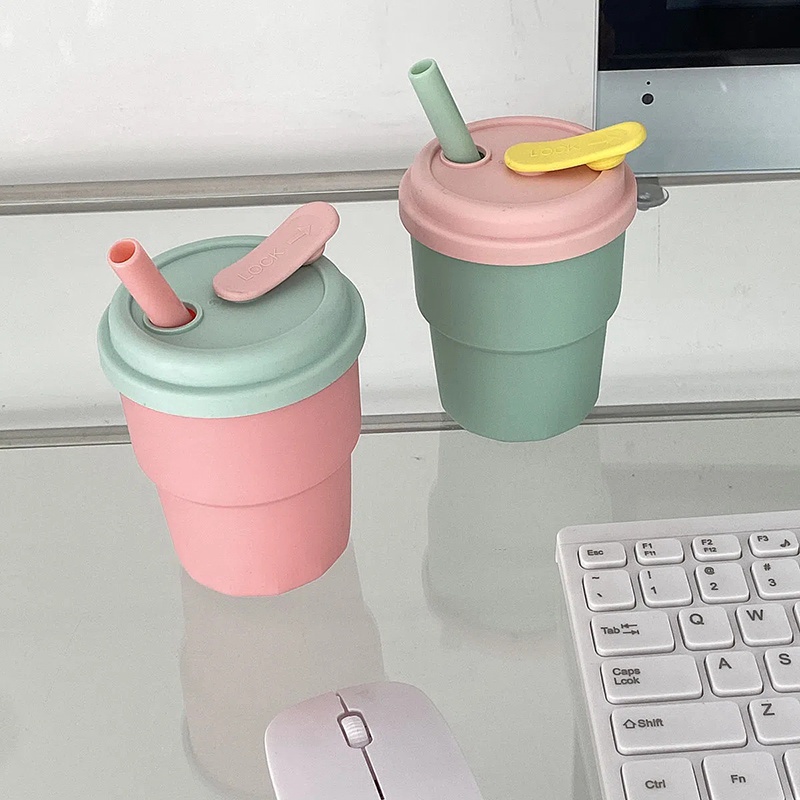 Bình Nước Silicone 400ML Kèm Ống Hút