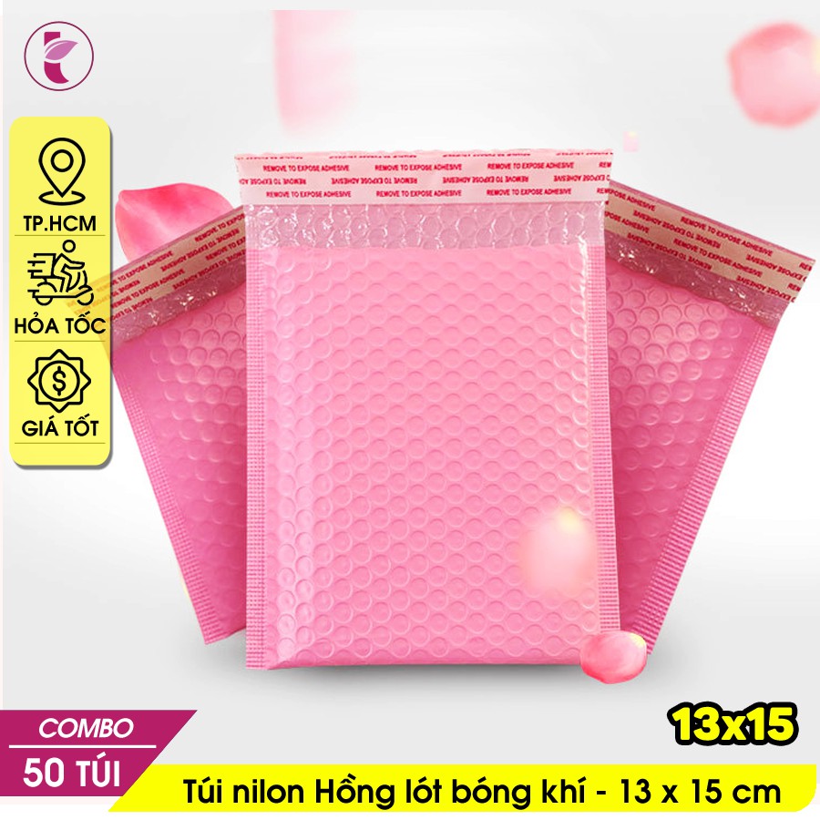 13x15cm - 50 Túi nilon Hồng Túi gói hàng chống sốc lót bóng khí niêm phong