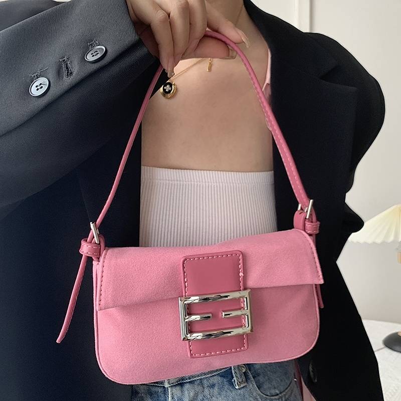 SENSES// Gao Ding Retro Frosted Rose Pink French Stick Underarm Bag Niche New Style Shoulder Bag Hand Carrying Small Bag L7eD