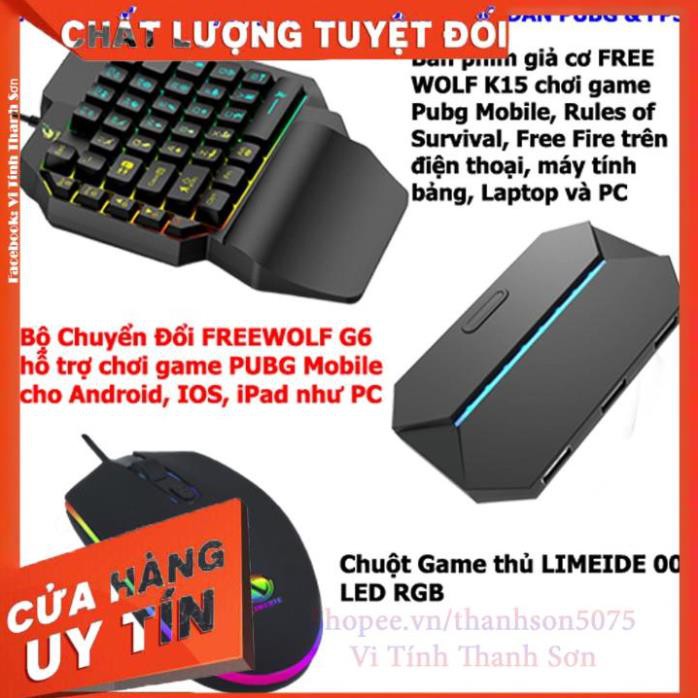 COMBO Bàn phím giả cơ FREE WOLF K15 và Bộ Chuyển Đổi FREEWOLF G6 + Chuột chuyên game LIMEIDE 007(Tặng Kèm Lót Chuột)