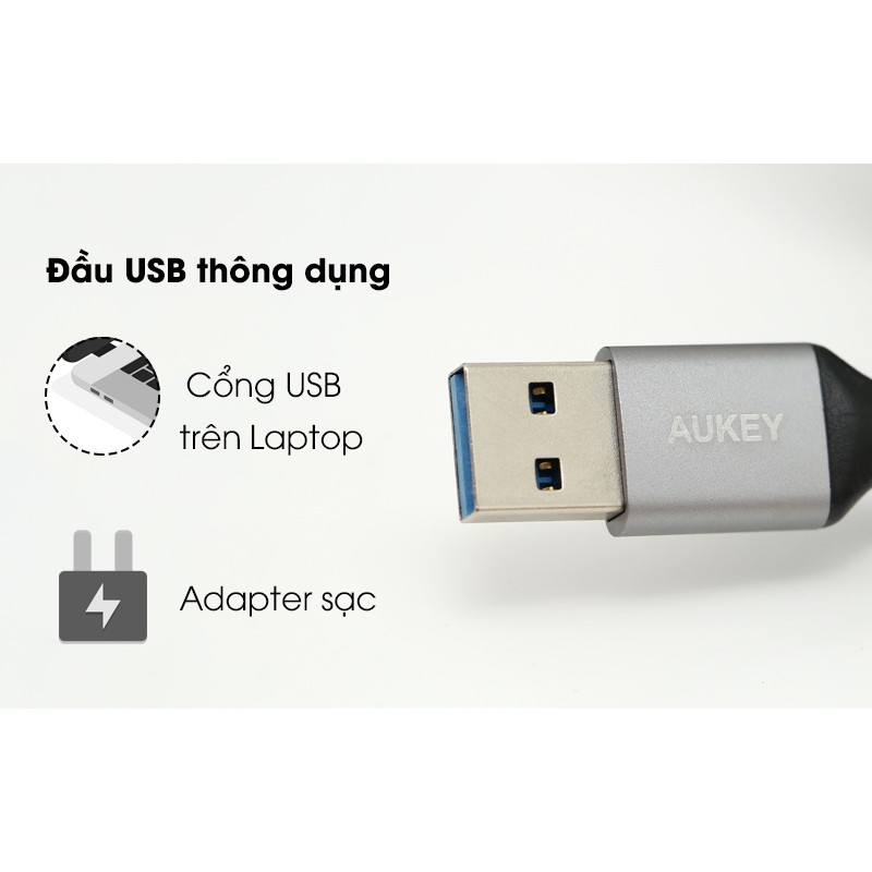 Dây cáp sạc nhanh USB Type-C 5Gbps Aukey CB-CD1 / CD2 / CD3 - Hàng Chính Hãng