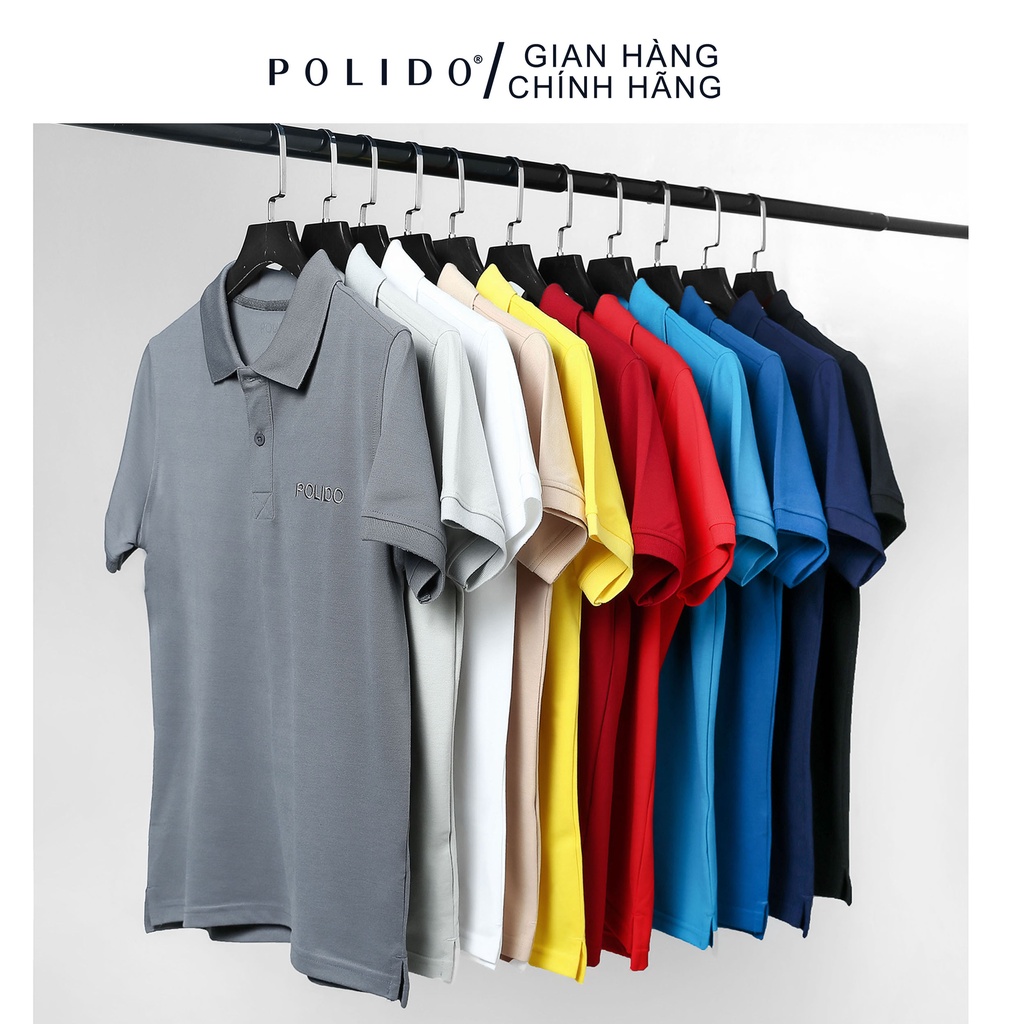 Áo Polo Nam Trơn Thêu Chữ POLIDO Vải Cotton Co Giãn Form Slimfit Trẻ Trung