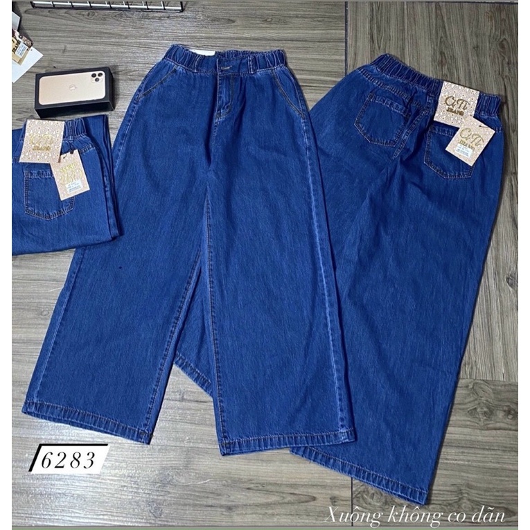 Quần Jeans giấy,  culottes Jeans gấy dáng dài ống rộng siêu Hot dáng suông - cạp chun thoải mái