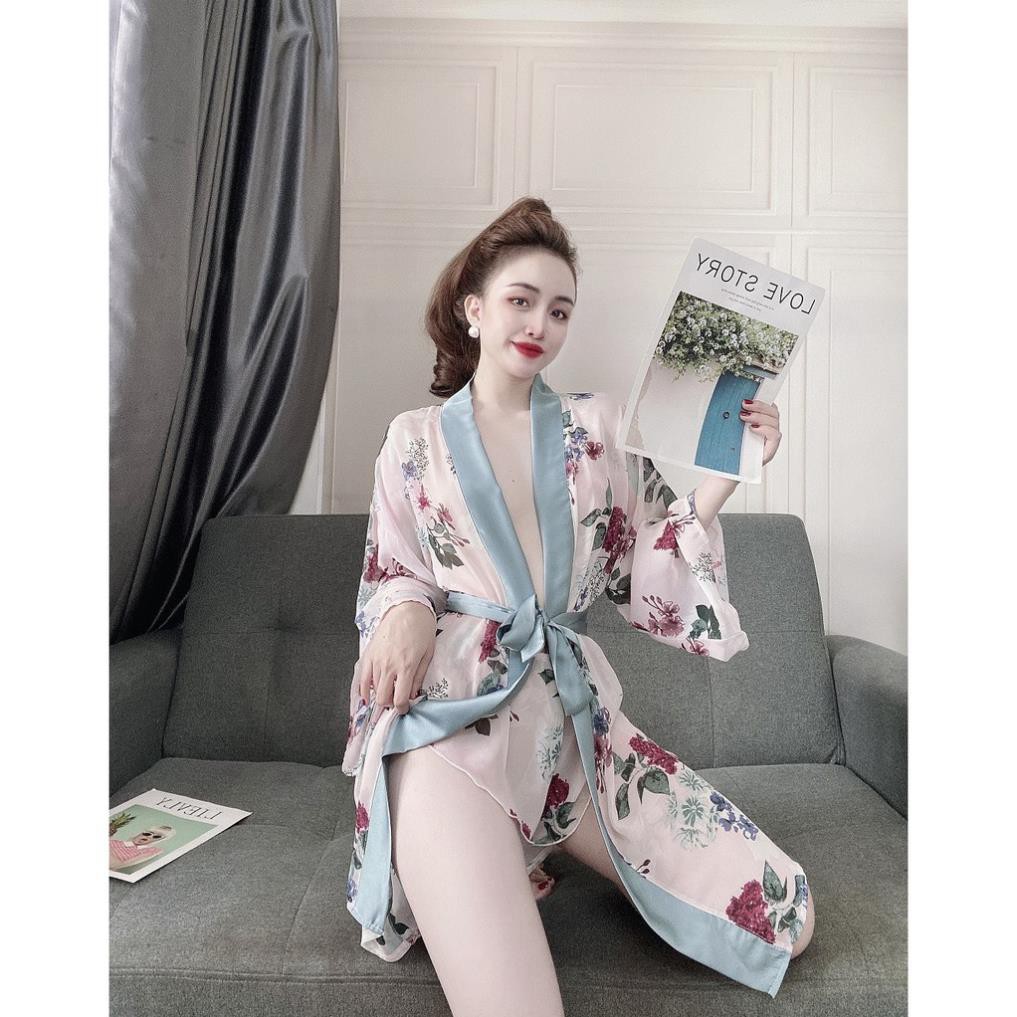 Áo Choàng Ngủ Voan Xuyên Thấu, Áo Choàng Ngủ Kimono Kèm Quần Gợi Cảm Quyến Rủ Cho Nữ. | BigBuy360 - bigbuy360.vn