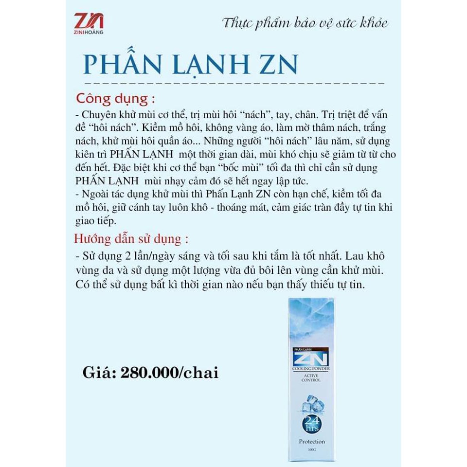 PHẤN LẠNH ZN (Khử Mùi Hôi Cơ Thể)