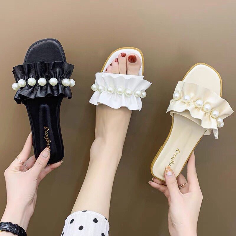 Dép lê quai bèo đính ngọc sang chảnh