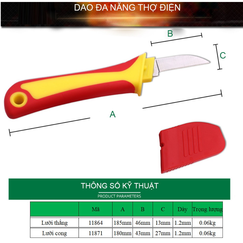 Dao tuốt dây điện, dao đa năng dành cho thợ điện TUOSEN (tay cầm cao su đỏ vàng)