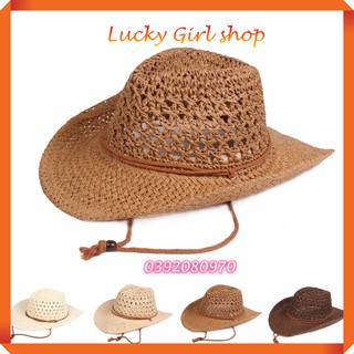 🎩Nón/ Mũ Cói Cao Bồi Dạng Lỗ Thoáng Khí Unisex - Hàng Nhập Quảng Châu - Lucky Girl shop