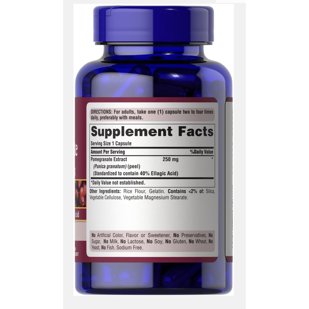 Viên Uống Lựu Chống Nắng Nội Sinh, Trắng Da, Giảm Nám Pomegranate Extract 250mg Puritan's Pride
