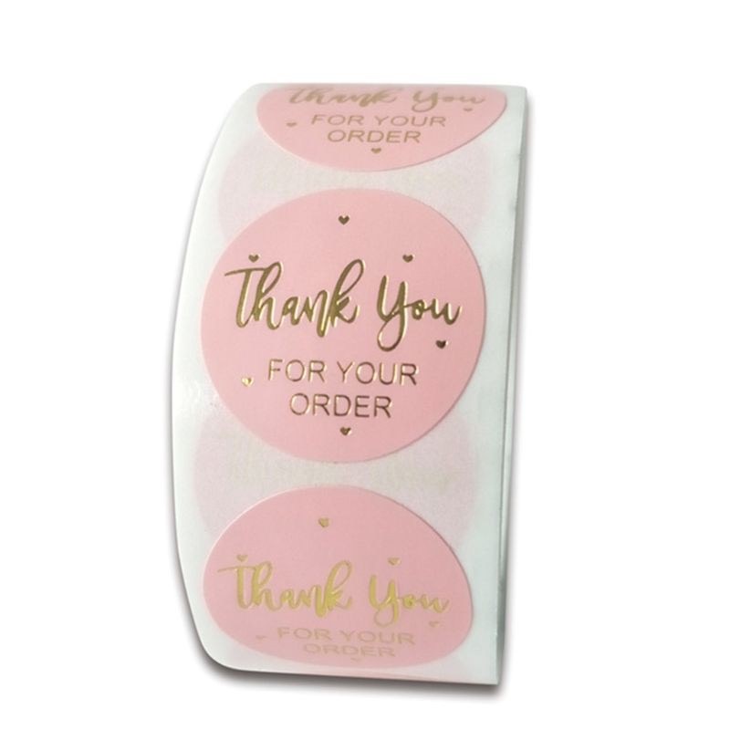 Cuộn 500 miếng dán chữ THANK YOU FOR YOUR ORDER hồng ánh kim gói hàng, gói quà, gói bánh, trang trí tiện dụng