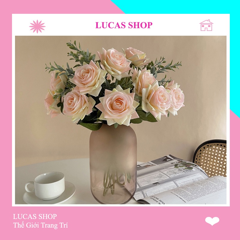 Hoa Giả- Combo 10 Hoa Hồng Cánh Xoắn 1 Bông 47cm Decor Nhà Cửa, Văn Phòng Siêu Xinh