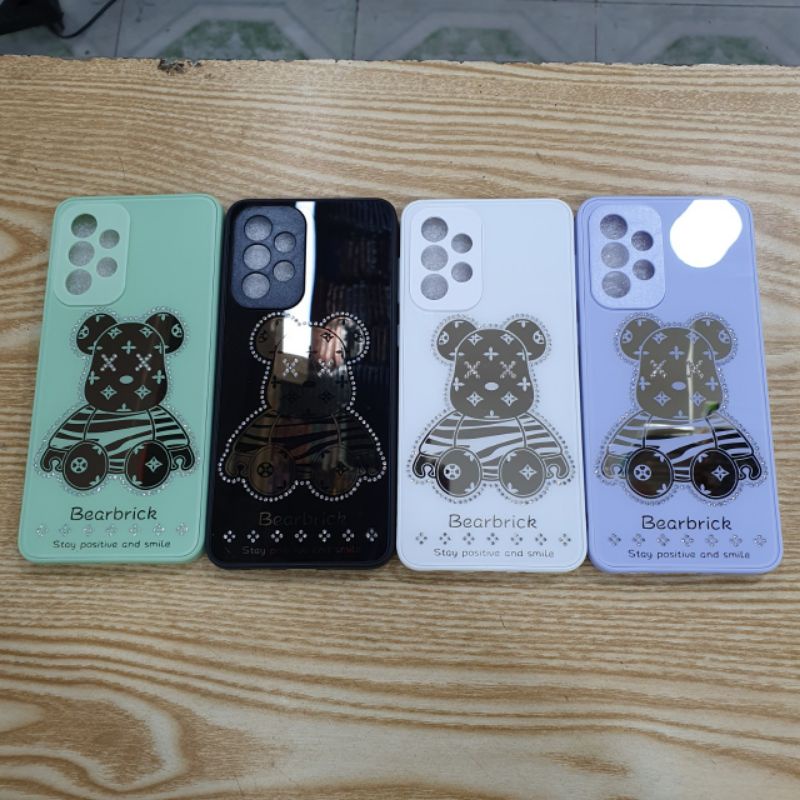 Ốp lưng Samsung A43 5G dẻo viền lưng kính in hình gấu có bảo vệ camera