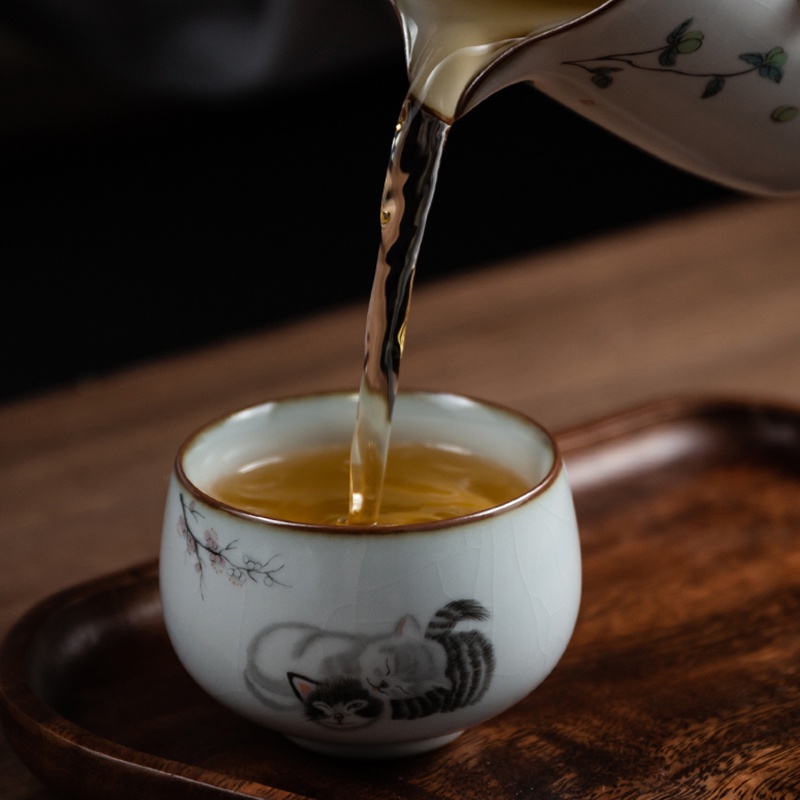 Tách Uống Trà Bằng Sứ Cỡ Nhỏ Họa Tiết Mèo Dễ Thương