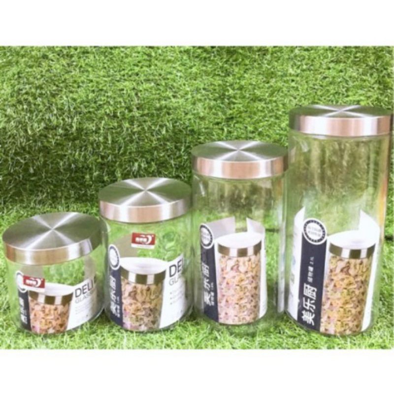 [Freeship đơn 300k]Lọ thủy tinh hình trụ nắp vặn inox DELI Glassware 900ml/1250ml/1650ml/2100ml