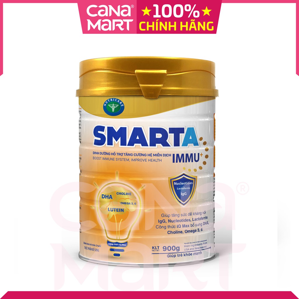 Sữa bột tốt cho bé Nutricare Smarta Immu tăng cường hệ miễn dịch, phát triển não bộ, phát triển hệ xương (Lon 900g)