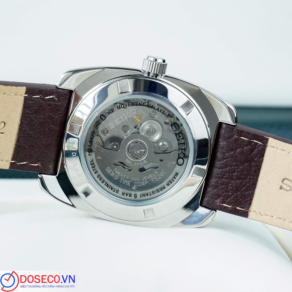 Đồng Hồ Nam SEIKO Cơ  Automatic Chính Hãng SNKP27 Kính Khoáng Cứng,Dây Kim Loại Không Gỉ Chống Va Đập,Chống Nước Tốt SK2