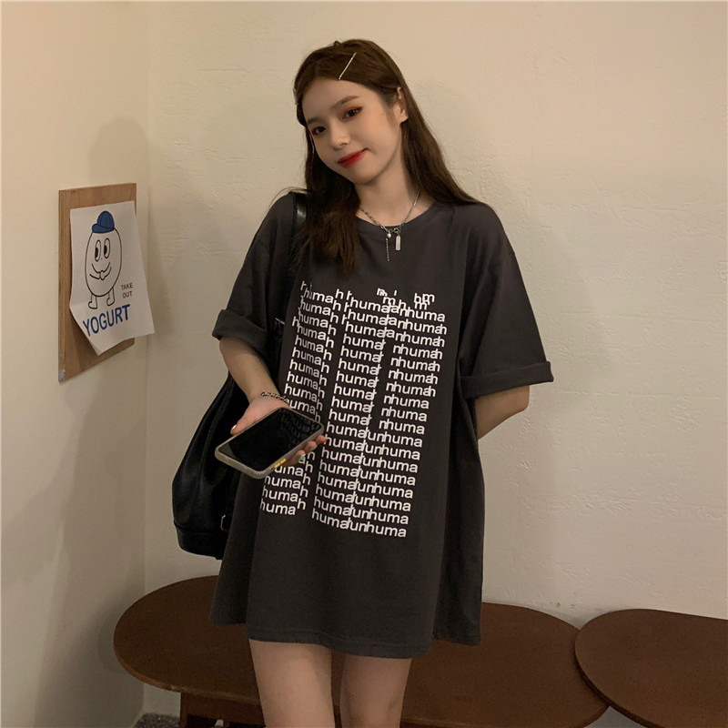 Korean New English Printing Casual Loose Round Neck T-shirt for Couples