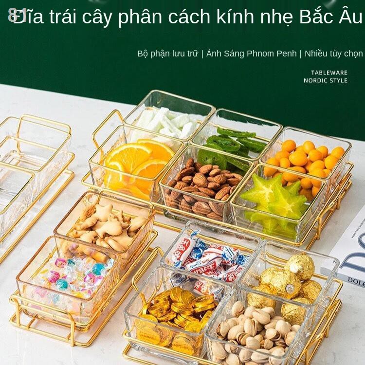 Đĩa trái cây thủy tinh sang trọng nhẹ phòng khách sáng tạo đĩa ăn nhẹ hộp trái cây khô Tết Trung Quốc hộp kẹo hạt dưa lư