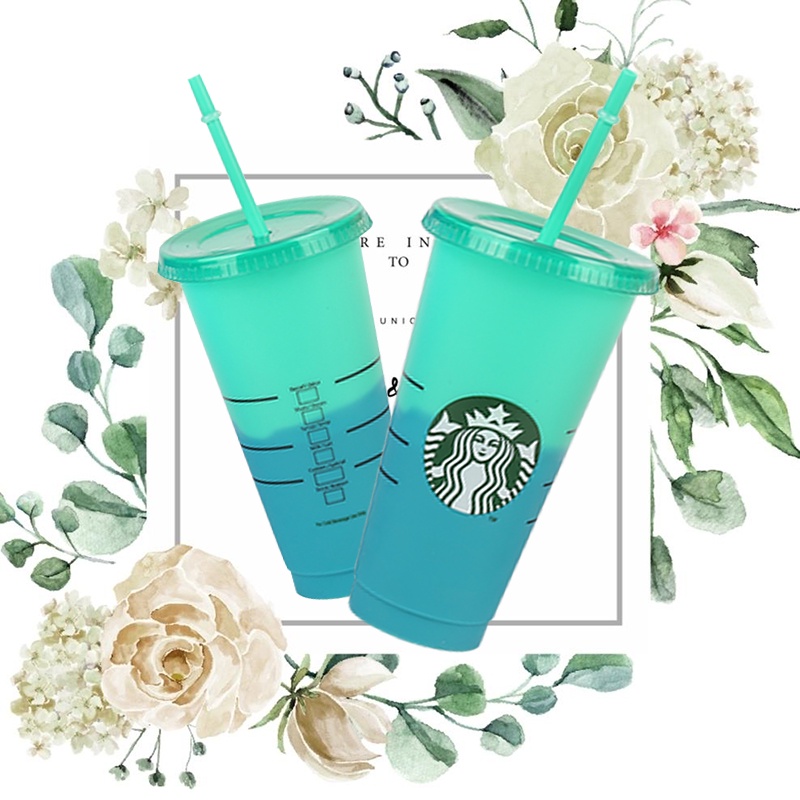 Ly Nhựa Uống Nước Starbucks Thay Đổi Màu Sắc Có Nắp Đậy Và Tái Sử Dụng Được 24 Oz
