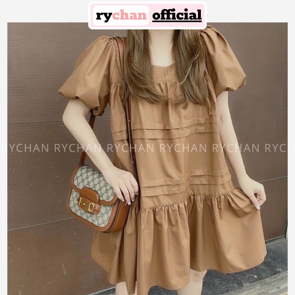 Đầm BABYDOLL  Đi Chơi Cổ Vuông Tay Phồng Phối Viền Xếp Li Đuôi Cá Màu Kem[ẢNH THẬT CUỐI] - DX9852