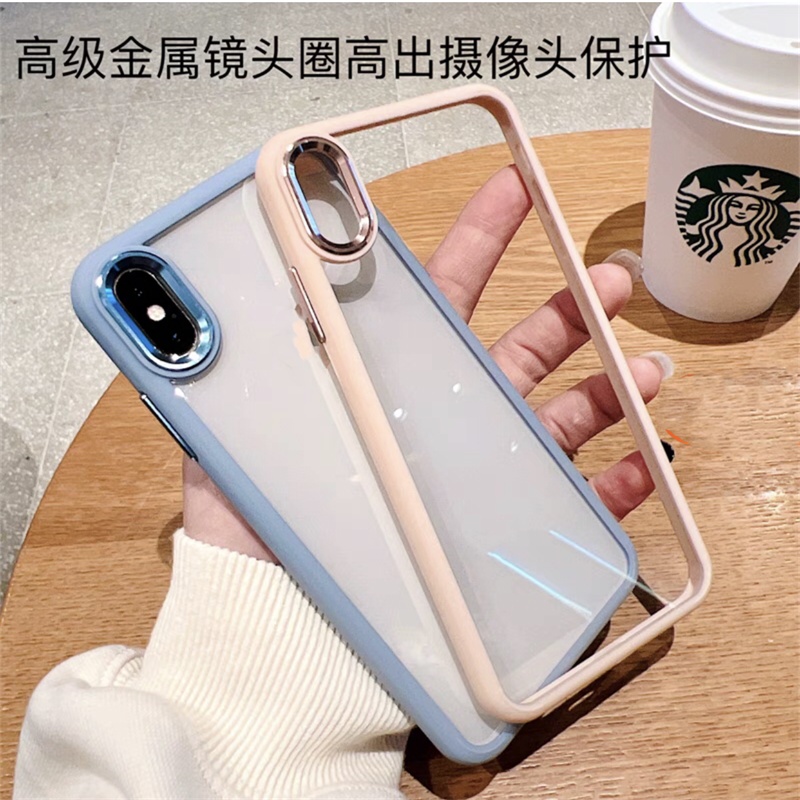 Ốp lưng Điện Thoại Cứng Acrylic Trong Suốt Viền Kim Loại Chống Rơi Cho iPhone x xs max xr 7 plus 8 plus 11 Pro