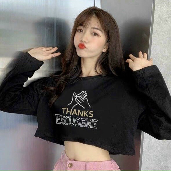  Áo Croptop tay dài nữ form rộng Unisex T H ANKS