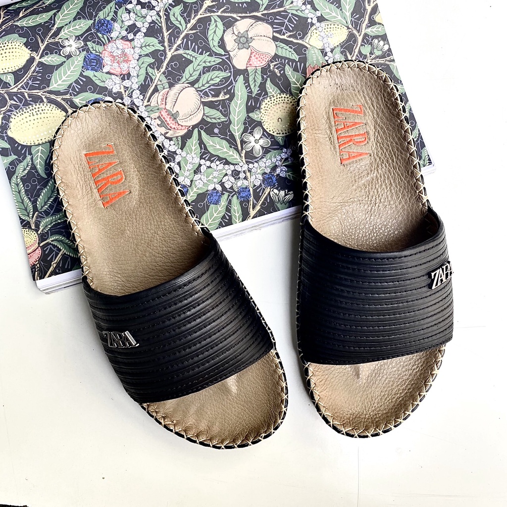 Dép nam ZARA quai ngang da bò thật 100%, siêu bền bỉ êm chân chất lượng cao cấp