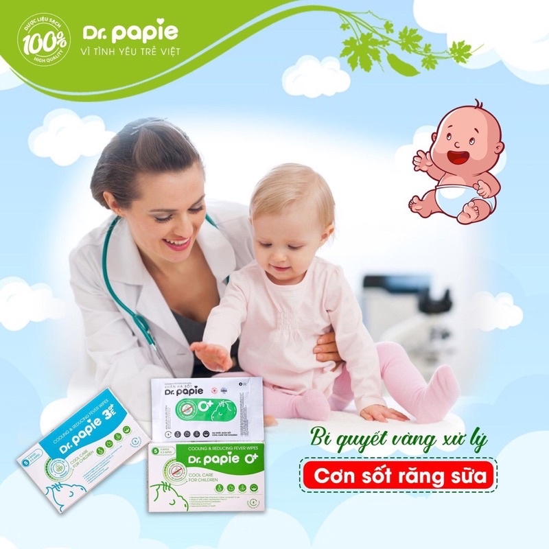 Khăn Lau Hạ Nhiệt, Giảm Sốt Thảo Dược Cho Bé DR.PAPIE (dùng cho bé trên 3 tháng)