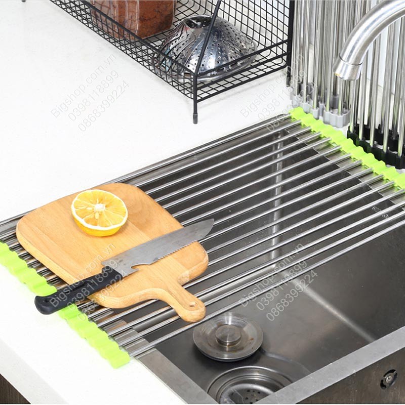 Giá gác chậu rửa chén bát thông minh, làm bằng inox 304, để ráo nước, dễ dàng xếp gọn