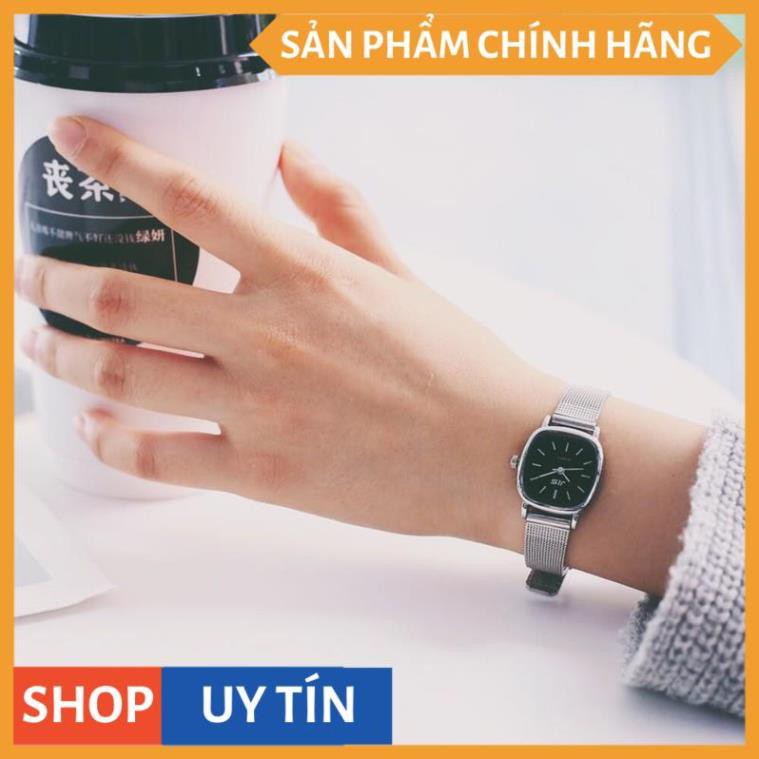 Đồng hồ nữ Jis dây kim loại mặt vuông nhỏ xinh 26mm