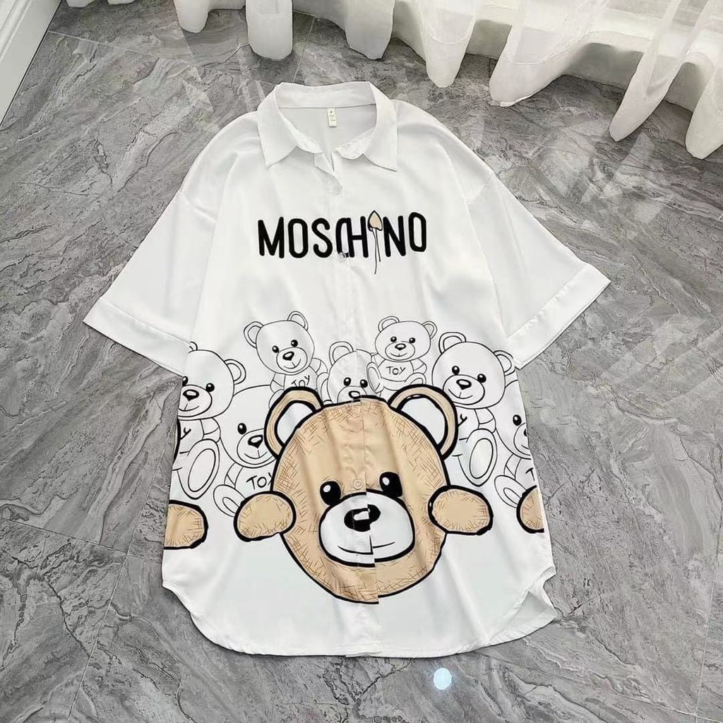 Váy ngủ lụa sơ mi gấu hồng MIEMMOC chuẩn hàng lụa warm QCCC  kenshop0602- hàng có sẵn ( video+ảnh thật)