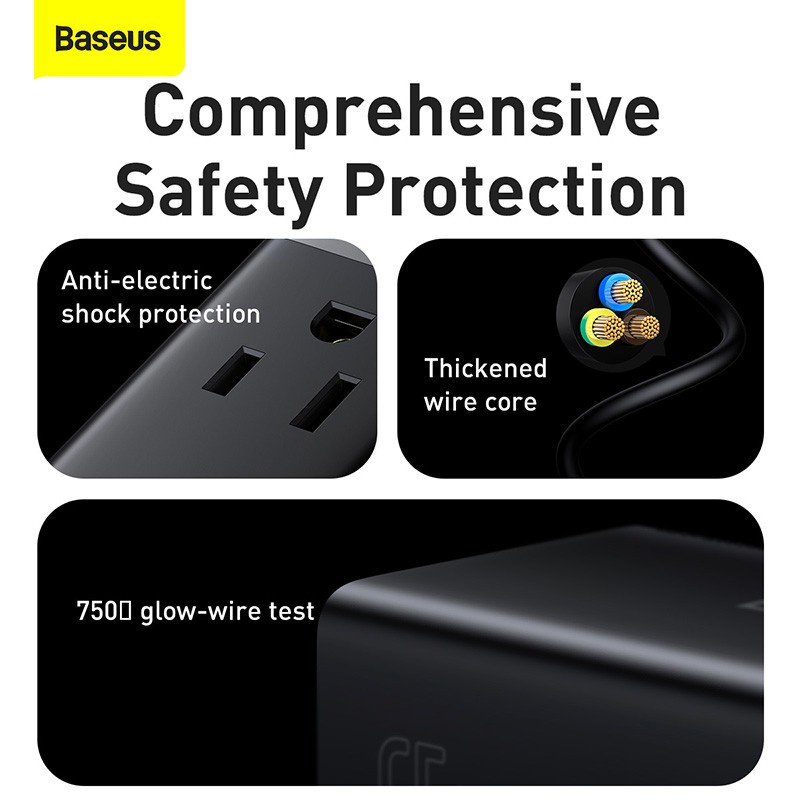 Củ sạc để bàn Baseus 65W GaN3 Pro  1AC+2U+2C 65W  Type-C cho máy tính,macbok, ip 12,13