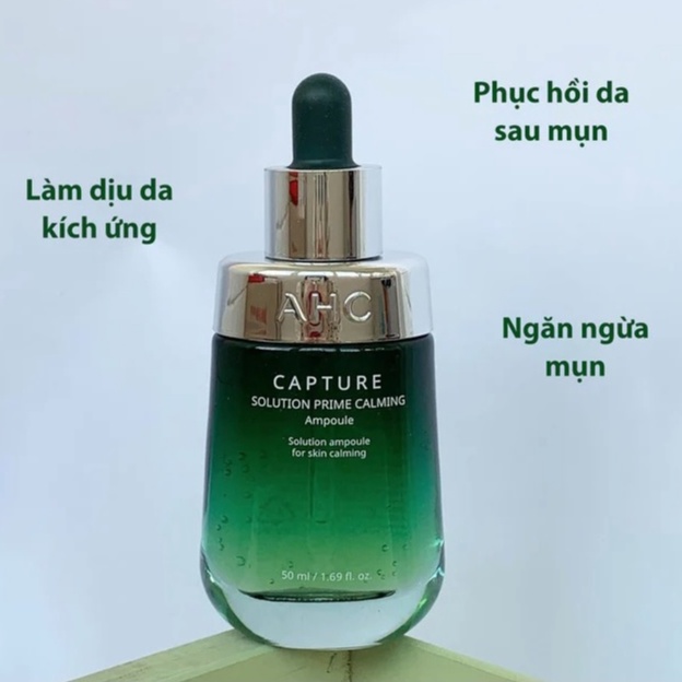 Tinh chất AHC Capture Solution Prime Calming Ampoule màu xanh lá giúp dịu da, giảm sưng đỏ 50ml