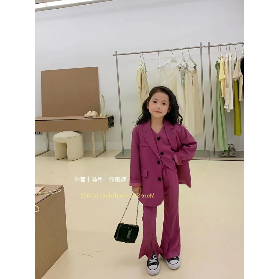 [Hàng Mới Về] Set Áo Khoác + Quần Ống Loe Xẻ Tà Phong Cách Phương Tây Thời Trang Mùa Thu Cho Bé Gái