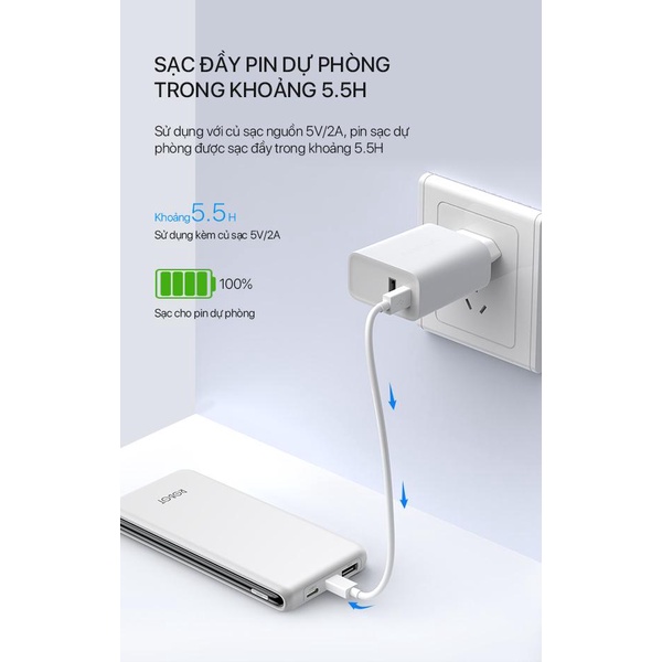 Pin sạc dự phòng Power Bank ROBOT RT180 siêu mỏng 1 Output USB &amp; 2 Input Micro - Type C - Bảo hành chính hãng