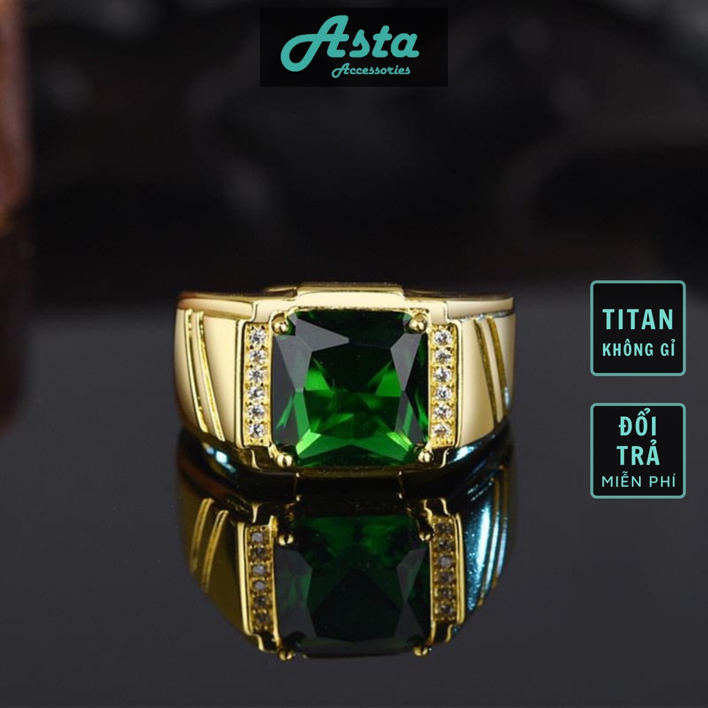 Nhẫn nam nữ tròn Asta Accessories màu bạc thời trang chất Titan đẹp đơn giản không gỉ - Nhẫn Golden Green