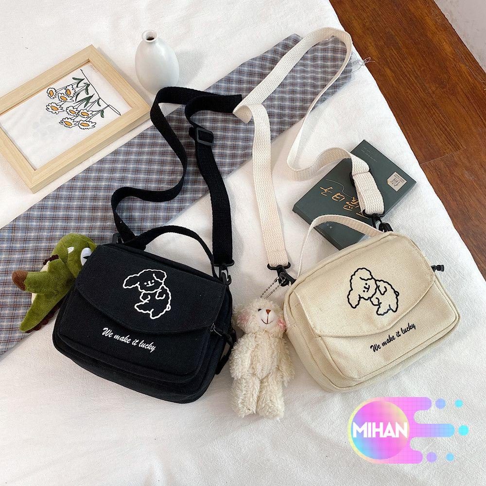Túi đeo chéo vải canvas nhỏ hình chú chó xinh xắn thời trang cho nữ