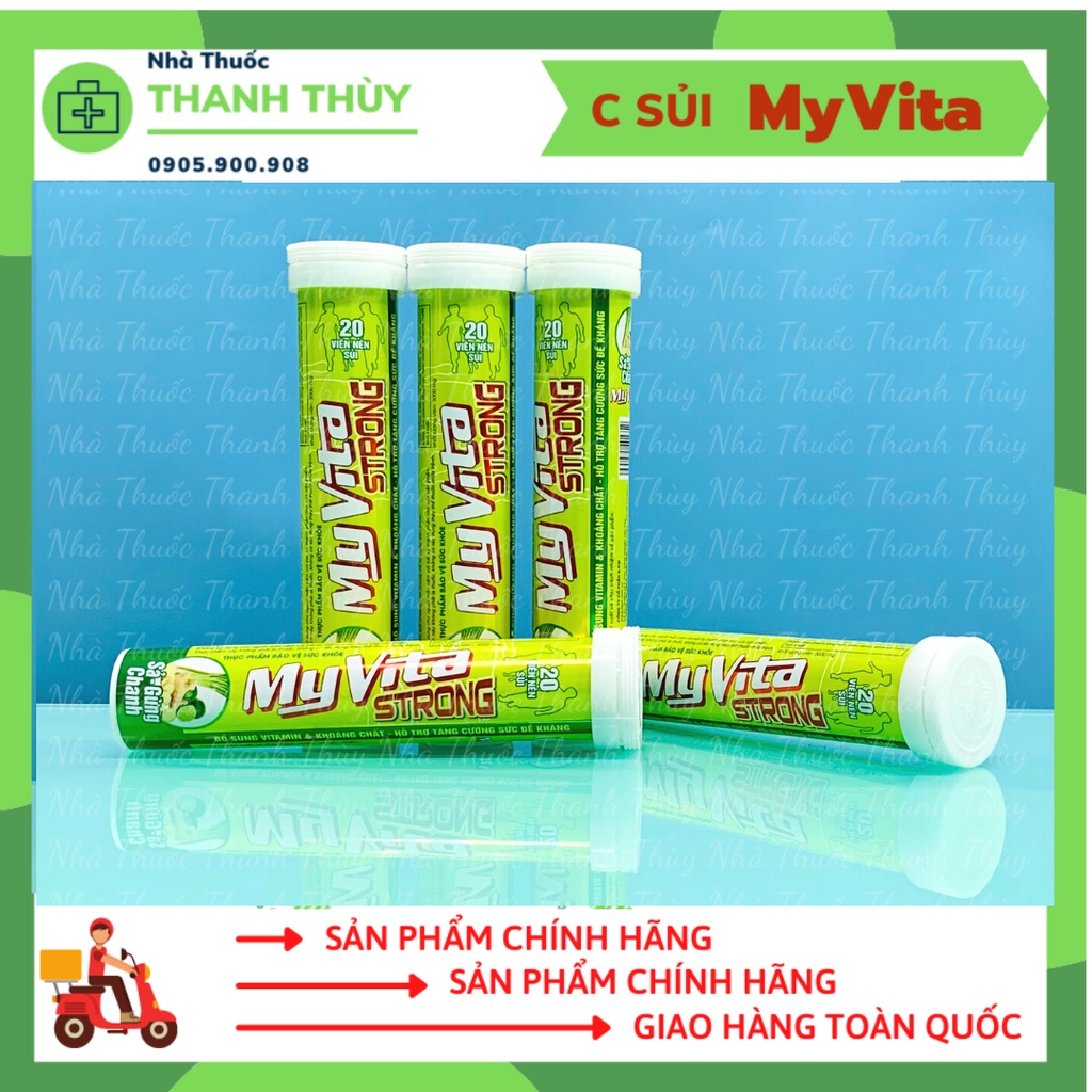 Viên Sủi Myvita Strong C &amp; Strong 250mg VitaminC [Chanh-Sả-Gừng] Tuýp 20 Viên Bổ Sung Vitamin C, Tăng Cường Sức Đề Kháng